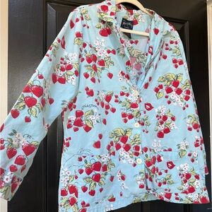 NICK & NORA ● STRAWBERRY KISS ● COTTON PAJAMA TOP L LG ● VINTAGE 70's ● RARE